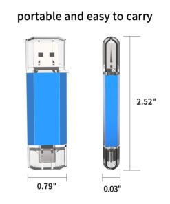 Alternative view of 64GB USB C Flash Drive, Alihelan 2 in 1 OTG USB 3.0 + USB C Memory Stick Dual Type C USB Thumb Drive Jump Drive Photo Stick for Data Storage and Backup, Blue 64GB