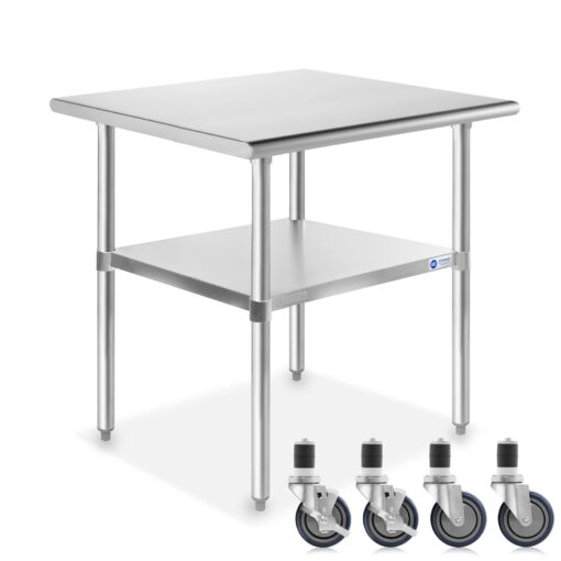 GRIDMANN NSF Stainless Steel Work & Prep Table 30 x 24 Inches with Caster Wheels and Under Shelf for Restaurant, Home, Hotel 30 in Long x 24 in Deep