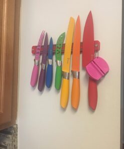 Chefcoo Kitchen Knife Set Plus Magnetic Strip and Sharpener One Cutlery Knives-Best Color Cooking Gadgets-Includes Cheese, Pizza, Paring, 14.5 x 10.9 x 1.5 inches, Red, Yellow, Blue, Green, Pink 31 61Xm39q FjL