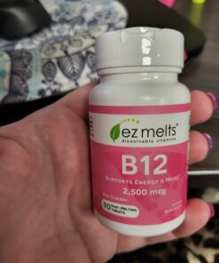 EZ Melts Dissolvable B12 Vitamin 2,500 mcg, Methylcobalamin, Sugar-Free, 3-Month Supply. 29 61XoD HEKlL