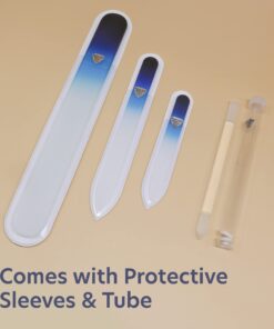 Manicure Pedicure Glass Nail File Set, Toenail & Fingernail Files, Cuticle Trimmer for Gentle Nail Care - Bona Fide Beauty Genuine Czech Glass Blue/ Aqua 15 61Xtiv R2L