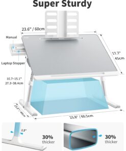 Laptop Bed Tray Desk, SAIJI Adjustable Stand for Bed, Foldable Table with Storage Drawer Eating, Working, Writing, Gaming, Drawing (Gray, X-Large) Gray 23.6 x 17.7 In 23 61Xu6cvRgeL