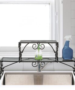 MyGift Black Metal Over The Sink Shelf with Scrollwork Design, 2 Tier Display Stand Organizer for Kitchen Accessories 21 61Y0bGf5GqL