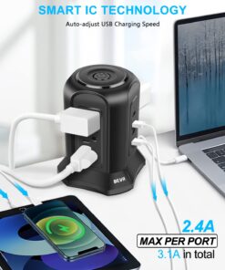Power Strip Tower Surge Protector, BEVA Surge Protector Tower with 9 AC Outlet and 4 USB Ports, 18AWG 6.5 Feet Extension Cord, 3-Prong Flat Plug, Multiple Outlets for Office Apartment Dorm Essentials 6.5ft-Black 29 61Y4RtladL