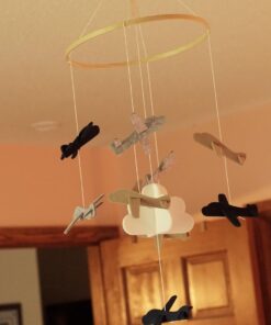 Sorrel + Fern Baby Crib Mobile (Airplanes in The Clouds) - Nursery Decoration Ceiling Mobile and Baby Shower for Boys & Girls - Grey and White Airplanes in The Clouds 33 61YBAVSxo4L