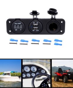 Cllena Triple Function Dual USB Charger + Blue LED Voltmeter + 12V Outlet Socket Panel Jack Marine for Digital Devices Mobile Phone Tablet Triple Function-Blue 20 61YF5RukXlL