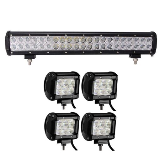 Lumitek 20inch 126W LED Light Bar Spot Flood Combo Light with 4PCS 18W Flood Led Light Pods for Pickup Jeep Trucks SUV UTV Tanks Van Camper ATV 4WD 126W+4X18W Flood