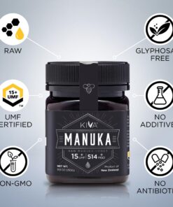 Kiva Raw Manuka Honey, Certified UMF 15+ | MGO 514+ | 100% Pure Genuine New Zealand (8.8oz/250g Bottle) | Non-GMO | No Antibiotics | Traceable | UMF & MGO Certified 38 61YLDkR7eTL