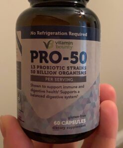 Vitamin Bounty Pro-50 Probiotics - 13 Probiotic Strains, Gut Health, Digestive Health, Probiotic for Women and Men, Delayed Release Capsule with Prebiotic Greens - 60 Capsules 60 Count (Pack of 1) 33 61YPVIEDbcL