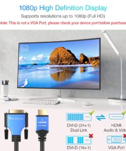 BlueRigger HDMI to DVI Cable (6FT, High-Speed, Bi-Directional Adapter Male to Male, DVI-D 24+1, 1080p, Aluminum Shell) - Compatible with Raspberry Pi, Roku, Xbox One, PS5/PS4/PS3, Graphics Card 6FT 26 61YSUvNye1L