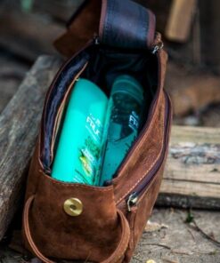 RUSTIC TOWN Buffalo Leather Toiletry Bag : Vintage Travel Shaving & Dopp Kit : for Toiletries, Cosmetics & More : Spacious Interior & Waterproof Lining : Compact, Fits Easily in Luggage Brown 32 61YT dYfkL 1