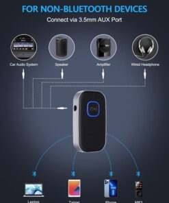 COMSOON Bluetooth Receiver for Car, Noise Cancelling 3.5mm AUX Bluetooth Car Adapter, Wireless Audio Receiver for Home Stereo/Wired Headphones, Hands-Free Call, 16H Battery Life - Black+Silver 20 61YVOFitR4L