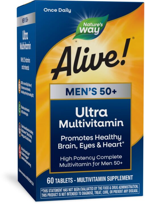 Nature's Way Alive! Men’s 50+ Daily Ultra Potency Complete Multivitamin, High Potency Formula, Supports Multiple Body Systems*, Supports Cellular Energy*, Gluten-Free, 60 Tablets