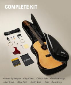 Donner Acoustic Guitar Kit for Beginner Adult Teen Full Size Cutaway Acustica Guitarra Starter Bundle Set with Bag Strap Tuner Capo Pickguard Pick, Right Hand 41 Inch Natural, DAG-1C/DAD-110C 29 61YjN8o9bCL