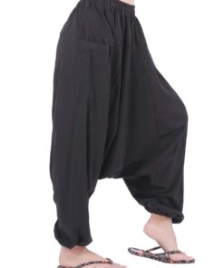 Alternative view of CandyHusky 100% Cotton Hippie Gypsy Boho Baggy Pants Harem Pants for Men Women Yoga Pants Aladdin Pants One Size Fits Most Black