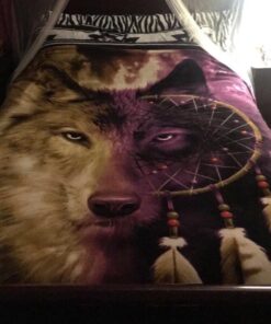 Dawhud Direct Dreamcatcher Wolf Fleece Blanket for Bed, 75" x 90" Dreamcatcher Fleece Throw Blanket for Women, Men and Kids Super Soft Plush Wolf Blanket Throw Fleece Blanket - King Size Blanket I Wolf Dreamcatcher 75" x 90" 28 61Ym7WrKTUL