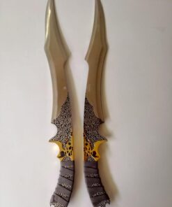 K Exclusive Jungle Suede Flyers Twin Sword Set with Nylon Scabbard - Stainless Steel Blades, Leopard Design, Genuine Suede Wrapped Handles, Gold-Plated Accents, Lanyard Holes, Length 19" 18 61YopAfKBWL