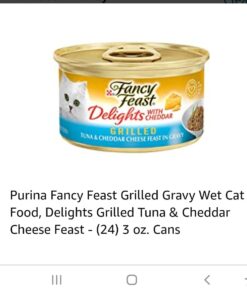 Purina Fancy Feast Grilled Gravy Wet Cat Food, Delights Grilled Tuna & Cheddar Cheese Feast - (24) 3 oz. Cans Cheddar Delights in Gravy 3.00 Ounce (Pack of 24) 38 61YqUihFhL 1