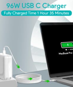 Alternative view of Tearplex Mac Book Pro Charger - 96W USB C Charger Fast Charger for USB C Port MacBook pro & MacBook Air, ipad Pro, Samsung Galaxy and All USB C Device, 6.6 ft USB C to USB C Cable Included White-96W