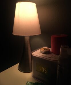 Simple Designs LT2014-WHT-2PK Valencia Brushed Nickel Mini Touch Table Lamps with Fabric Shades, White (Pack of 2) Brushed Nickel Base with White Shades 42 61YzjCYjEiL