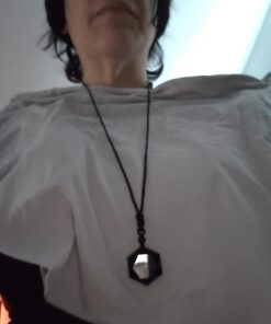 MENGLINA Black Obsidian Hexagram Natural Stone Necklace Translucent Ice Obsidian Wolf Tooth Amulet His and Hers Couples Necklace Lucky Love Pendant Necklace for Men Women Hexagon (Black Rope) 27 61Yzmpo9f2L