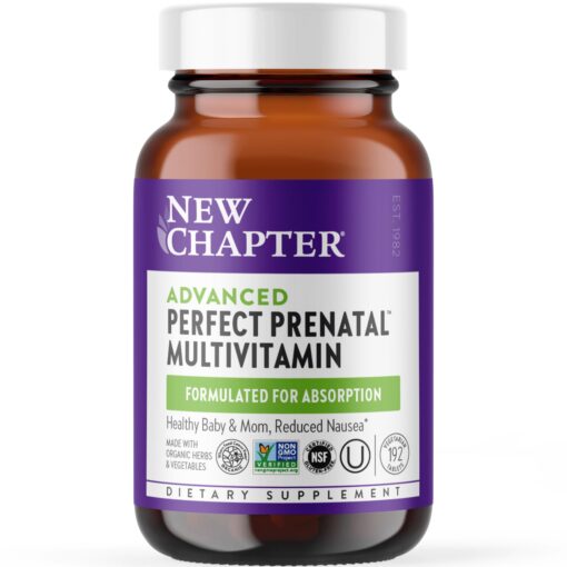 New Chapter Advanced Perfect Prenatal Vitamins, 192ct, Made with Organic, Non-GMO Ingredients for Healthy Baby & Mom - Folate (Methylfolate), Whole-Food Fermented Iron, Vitamin D3 + Ginger 192 Count (Pack of 1)