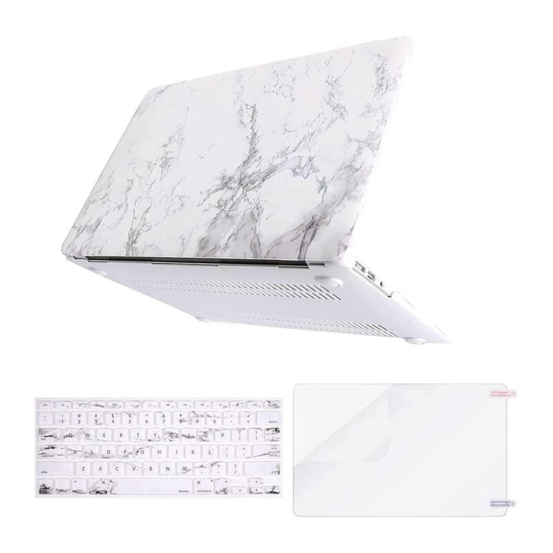 MOSISO Compatible with MacBook Air 13 inch Case (Models: A1369 & A1466, Older Version 2010-2017 Release), Plastic Pattern Hard Shell Case & Keyboard Cover & Screen Protector, White Marble