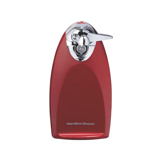 Hamilton Beach Electric Automatic Can Opener with Auto Shutoff, Knife Sharpener, Cord Storage, and SureCut Patented Technology, Extra-Tall, Red