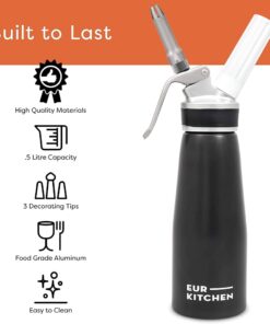 Professional Aluminum Whipped Cream Dispenser - Leak-Free Whip Cream Maker Canister with 3 Decorating Nozzles & Cleaning Brush - 1-Pint / 500 mL Cream Whipper - N2O Chargers (Not Included) 2 22 61ZPxVbvolL 1