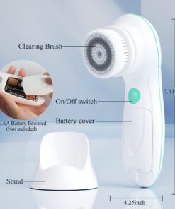 TOUCHBeauty Facial Cleansing Brush Electric, Face Cleansing Brush with Stand, 3 Brush Heads, 2 Speeds, IPX5 Waterproof, Battery-Powered, Suitable for All Skin Types, TB-0759D White 25 61ZT8xFBTNL
