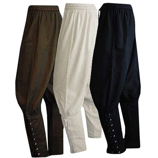 Men's Ankle Banded Pants Medieval Viking Navigator Pirate Costume Trousers Renaissance Gothic Pants X-Large Black