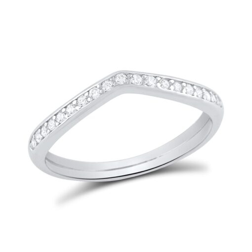 SILVERCLOSEOUT Rhodium Plated Sterling Silver Womens Dainty CZ pointy V stacking Ring Band (Size 4-9)