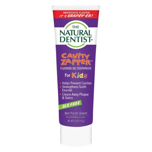 The Natural Dentist Cavity Zapper Fluoride Gel Toothpaste For Kids Daily Use, Not Yucky Grape Flavor, 5 Ounce Tube, Reduces Plaque, Helps Prevent Gingivitis and Cavities, No SLS, Sulfate Free