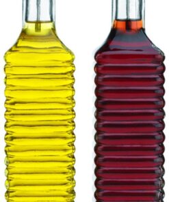 Home Essentials Storage Essentials Ribbed Glass Oil and Vinegar Cruet, Set of 2, translucent