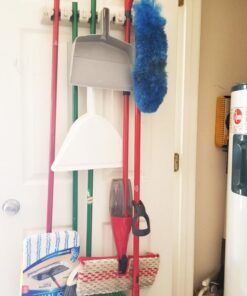 HOME IT Mop And Broom Holder - Garage Storage Systems with 5 Slots, 6 Hooks, 7.5lbs Capacity Per Slot - Garden Tool Organizer For 11 Tools - For Home, Kitchen, Closet, Laundry Room - Off-White 46 61ZmWfbT03L