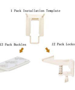 Child Safety Cabinet Locks Latches - 12 Pack,Kids Baby Proofing Lock Child Proof Drawer Locks - Cupboard Hidden Latch - Adhesive,Door Spring Lock - No Tools,Drill (White) 21 61ZoXea I6L