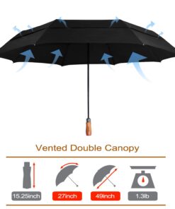 Alternative view of Lejorain 54inch Large Compact Golf Umbrella - Oversized Auto Open Close Folding Golf Umbrella Travel 210T Dupont Teflon Coated Vented Windproof Double Canopy for Women Men 01.Black