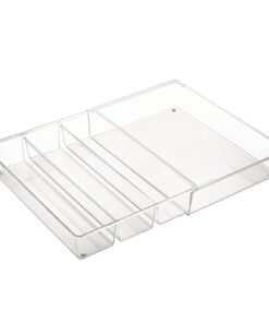 mDesign Plastic Adjustable/Expandable Divided Drawer Storage Organizer with 4 Compartments for Kitchen Pantry, Cupboard, Cabinet, Hold Silverware, Utensils, Cutlery - Ligne Collection - Clear 4 Compartment Expandable Pack of 1 28 61Zw3IRQPVL