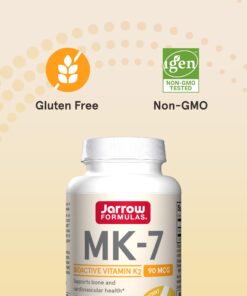 Jarrow Formulas MK-7 90 mcg - Bioactive Form of Vitamin K2 - 60 Servings (Softgels) - For Bone & Cardiovascular Health - Vitamin K2 MK-7 Dietary Supplement - K2 Vitamin Supplement MK-7 - Gluten Free 60 Servings (Pack of 1) 21 61ZxKxOyCxL