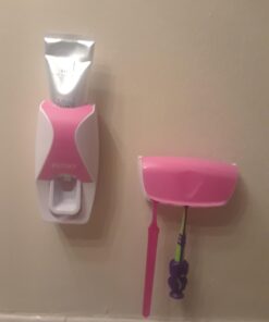 WAYCOM Dust-Proof Toothpaste Dispenser Toothpaste Squeezer Kit (Pink) Pink 25 61a51VRl31L