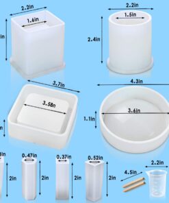 Alternative view of Resin Silicone Mold, Vindar 8 Pack Resin Art Molds Include Large Round, Large Square, Cylinder, Pendant, Silicone Molds for Concrete, DIY Coaster/Flower Pot/Pendant/Candle Soap Holder