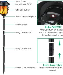 TomCare Solar Lights Metal Flickering Flame Solar Torches Lights Waterproof Outdoor Heavy Duty Lighting Solar Pathway Lights Landscape Lighting Dusk to Dawn Auto On/Off for Garden Patio Yard, 4 Pack Black 27 61aFfLQSXL