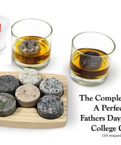 Alternative view of Sea Stones- 9-Piece Set - Full Sized Upcycled Granite Whiskey Chilling Stones- On the Rocks Set Includes 2 Monogrammable Tumblers with Wooden Presentation Tray - Made in the USA with Granite from NH