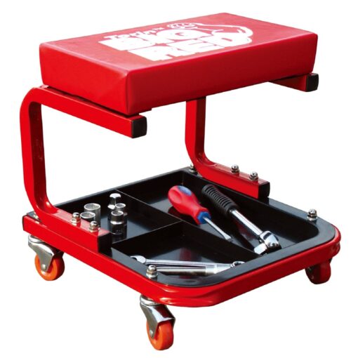 Torin TR6300 Red Rolling Creeper Garage/Shop Seat: Padded Mechanic Stool with Tool Tray Creeper Seat