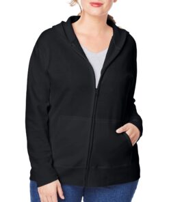 JUST MY SIZE Women's Plus Size Zip-up Fleece Hoodie, EcoSmart Midweight Hooded Sweatshirt 3X Ebony 12 61aS2PlxkuL 1