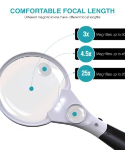 MagniPros 3 Ultra Bright LED Lights 3X 4.5X 25X Power Handheld Reading Magnifying Glass with Light- Ideal for Reading Small Prints, Map, Coins, Inspection and Jewelry Loupe… 14 61aWz JXD4L