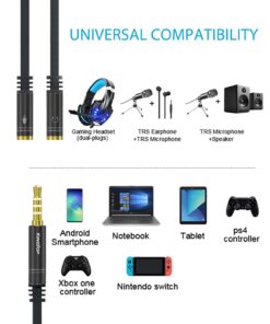 KINGTOP Auxiliary 3.5mm Headphone Mic Splitter, Compatible with Gaming Headsets, Laptops, PS4, PS5, Xbox One S, Nintendo Switch, Tablets, Mobile Phones, and PC Black 23 61acePqMQCL