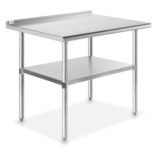 GRIDMANN Stainless Steel Kitchen Prep Table 36 x 24 Inches with Backsplash & Under Shelf, NSF Commercial Work Table for Restaurant and Home 36 in Long x 24 in Deep