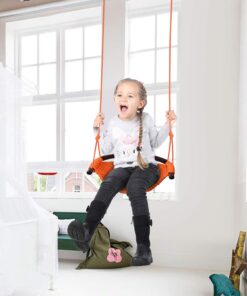 JKsmart Swing Seat for Kids Heavy Duty Rope Play Secure Children Swing Set,Perfect for Indoor,Outdoor,Playground,Home,Tree,with Snap Hooks and Swing Straps,440 lbs Capacity,Orange Orange Swing Seat 20 61ahNjwostL