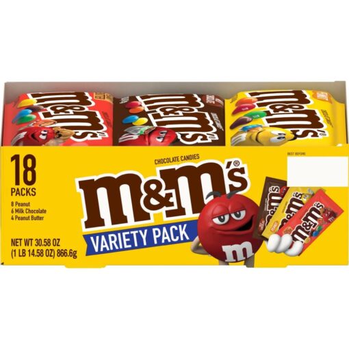 M&M'S Peanut, Peanut Butter & Milk Chocolate Variety Pack Full Size Milk Chocolate Candy Assortment, 30.58 oz 18 ct Original Version